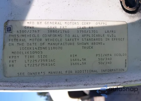 1992 Chevrolet Gmt-400 K1500 z USA, uszkodzony, nr VIN 1GCEK14Z5NE118070